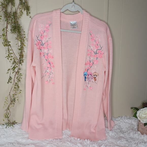 Hot Topic Fruits Basket Size M Cardigan Embroidered Knit Sweater Pastel Pink - Picture 1 of 5